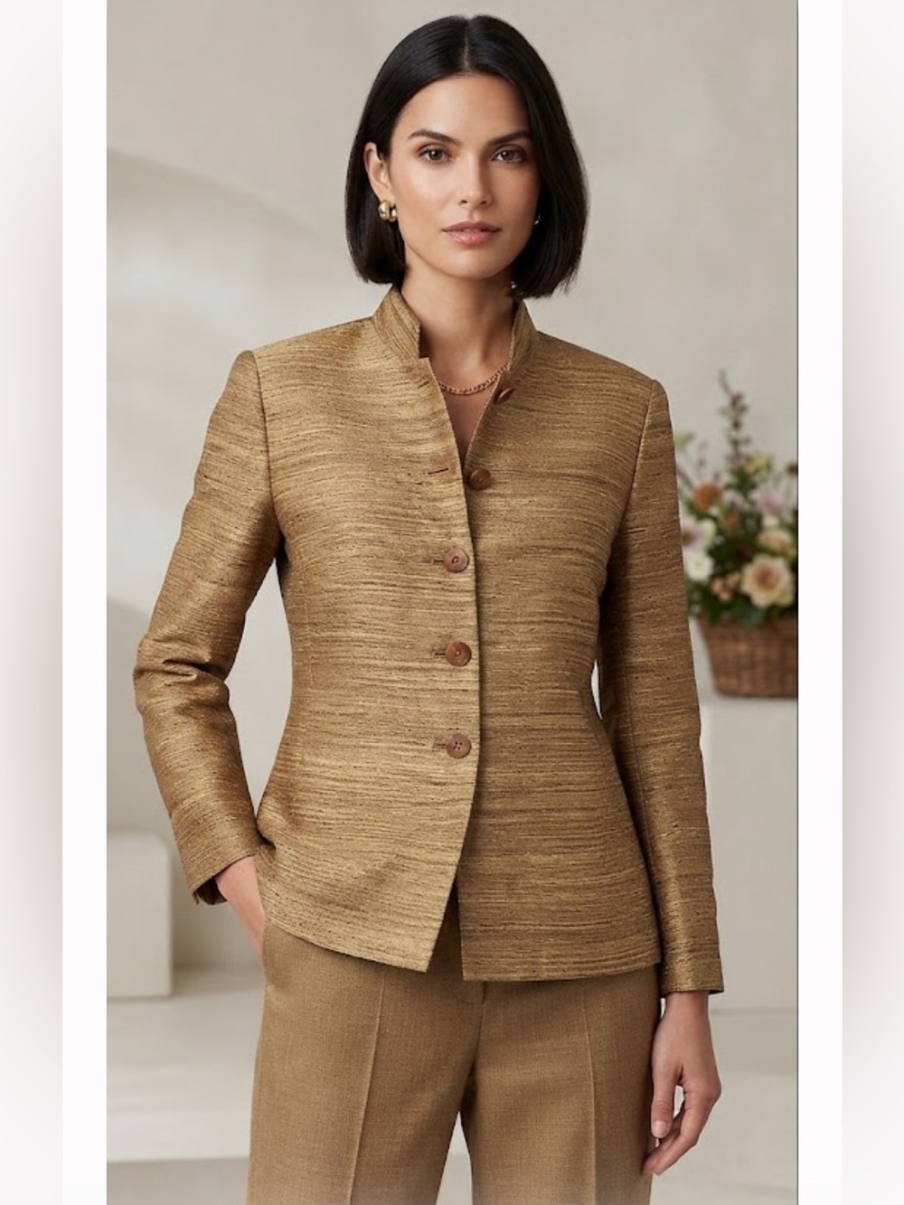 Vintage Barry Bricken Woven Silk Mandarin Collar Blazer